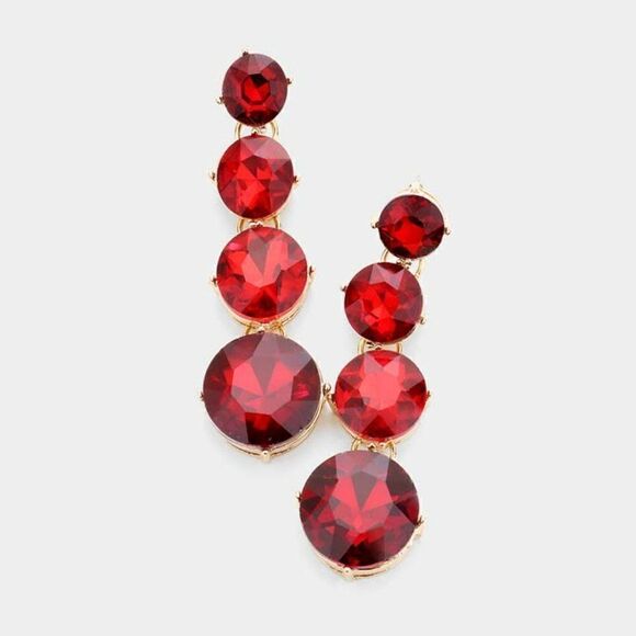 Round Red Crystal Evening Earrings - Picture 3 of 5
